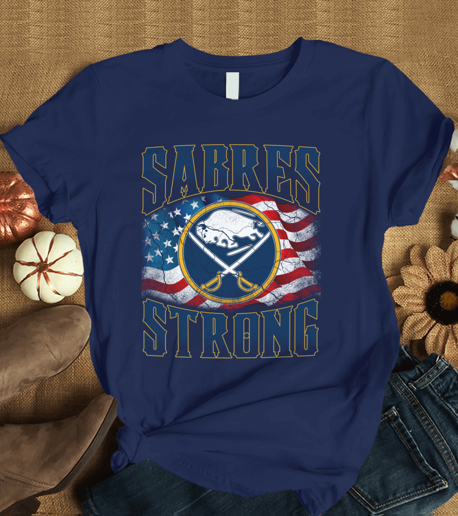 Sabres Strong Buffalo American Flag Hockey T-Shirt