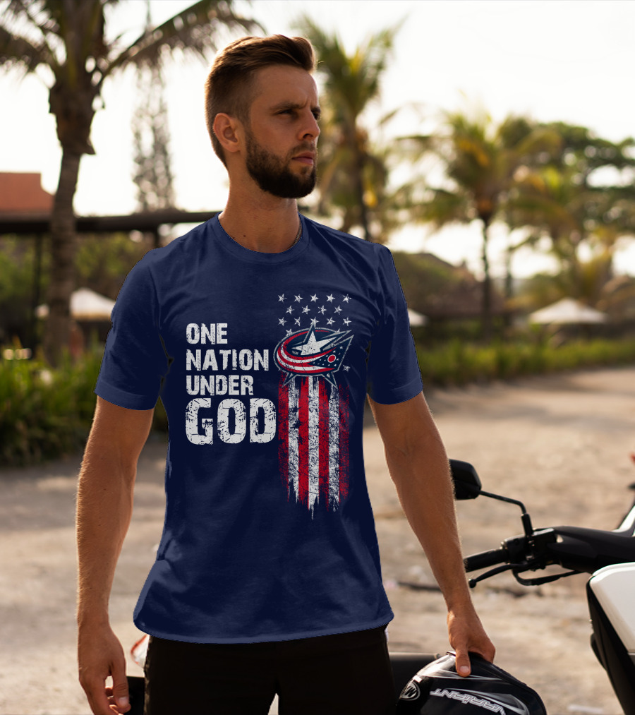 One Nation Under God Columbus Blue Jackets Flag Stars And Stripes T-Shirt