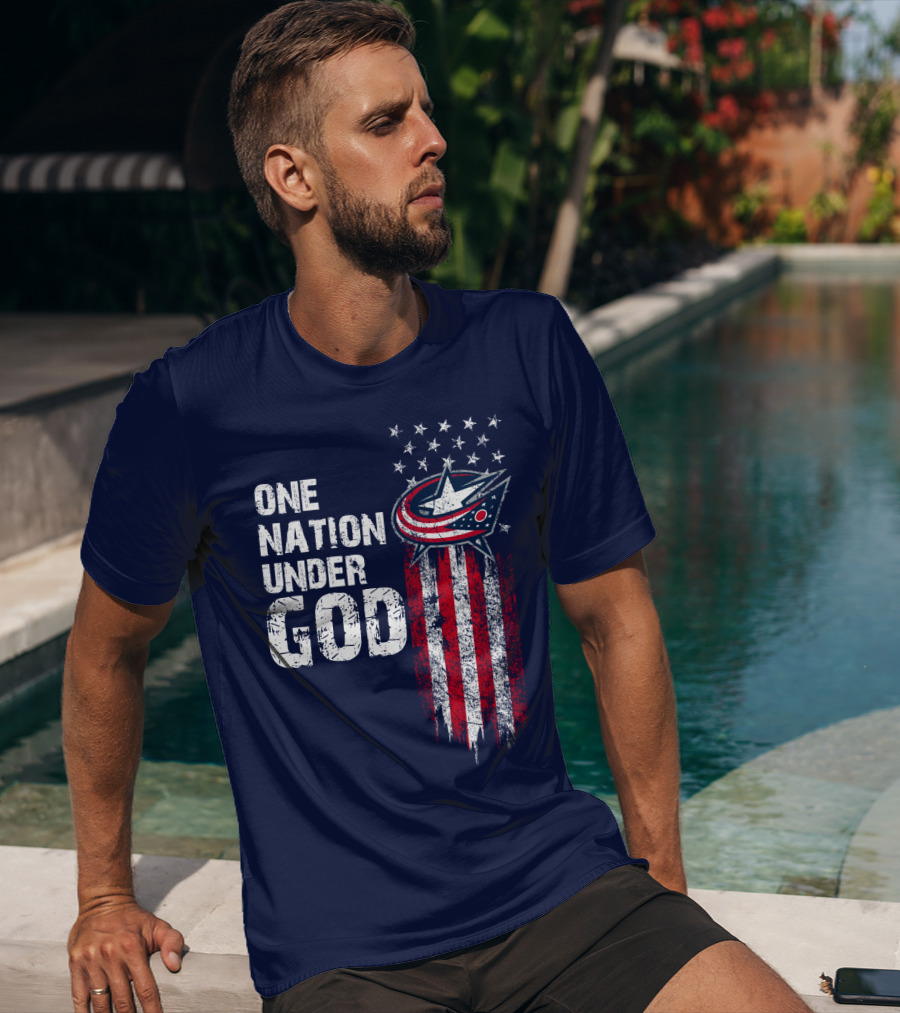 One Nation Under God Columbus Blue Jackets Flag Stars And Stripes T-Shirt