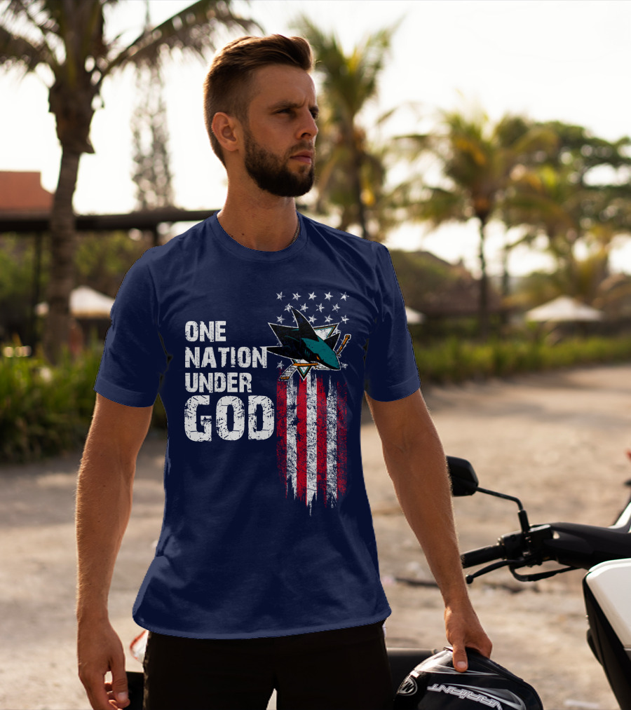 One Nation Under God San Jose Sharks American Flag Stars T-Shirt