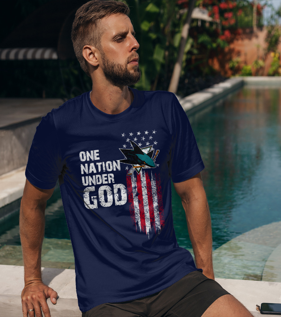 One Nation Under God San Jose Sharks American Flag Stars T-Shirt