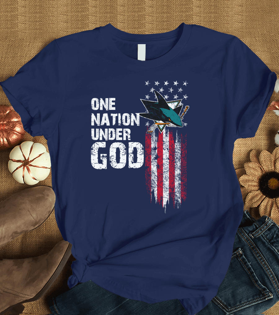 One Nation Under God San Jose Sharks American Flag Stars T-Shirt