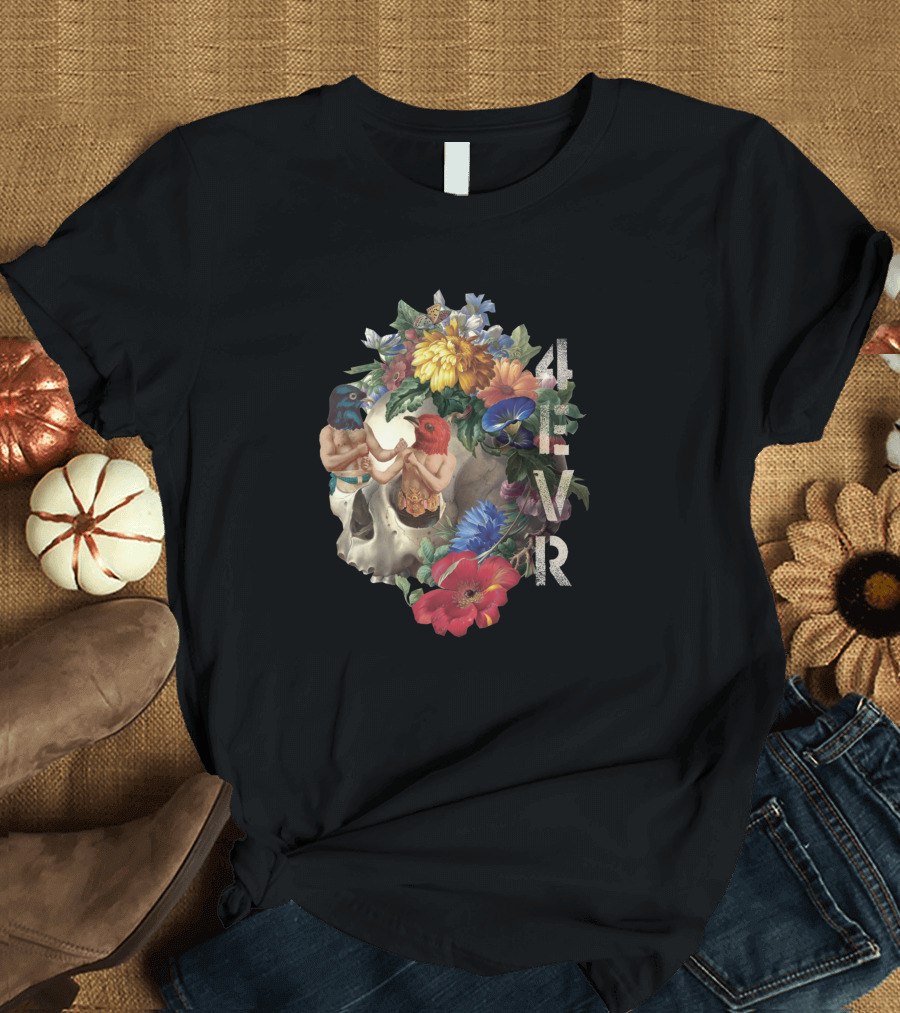 4Evr Skull Floral Bird Mask Art 1481945 T-Shirt