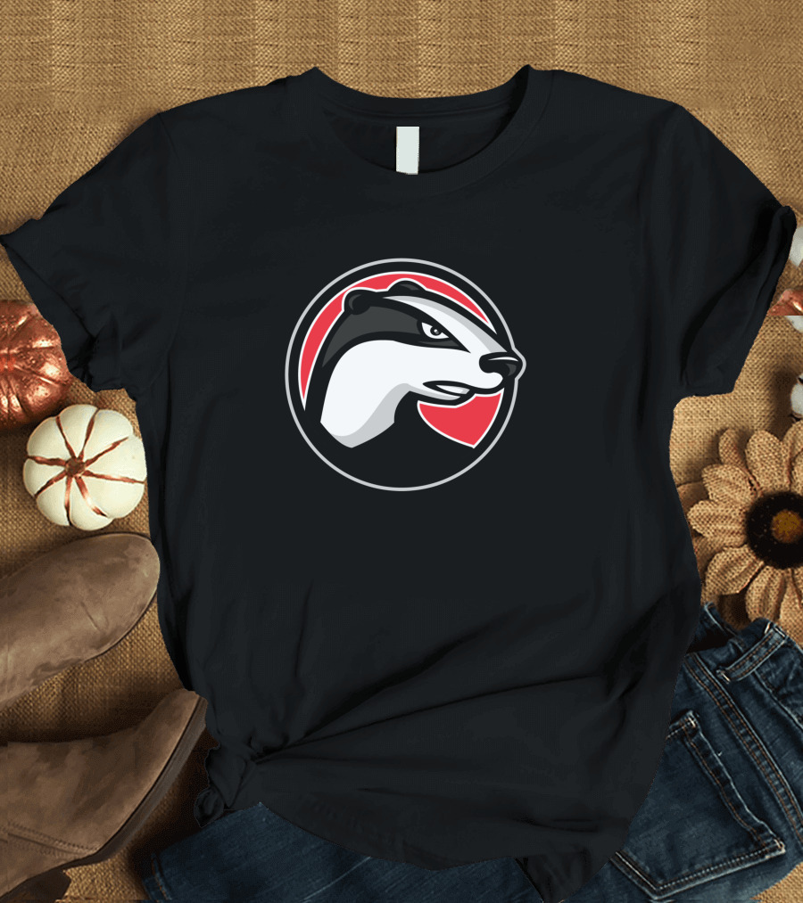 Badger Head Circle Mascot 1018637 Red and Black T-Shirt