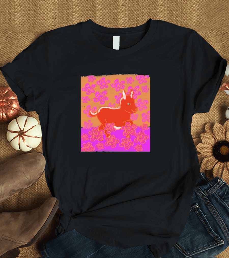 Baby Donkey In A Field Of Bright Pink Orange Flowers 1170477 T-Shirt