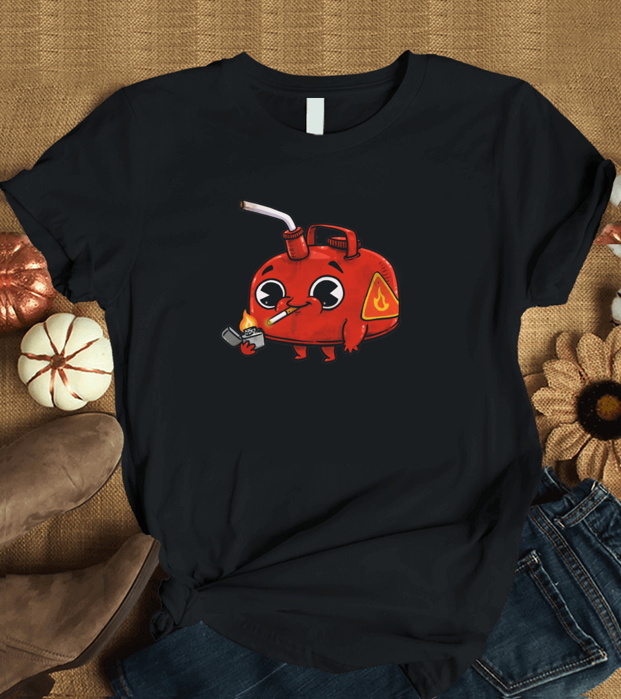 Bad Gas 917017 Red Gas Can Smoking with Lighter and Flame T-Shirt