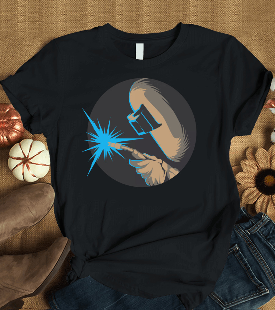 Metal Arc Welder Spark with Helmet and Glove Welding Engineer T-Shirt