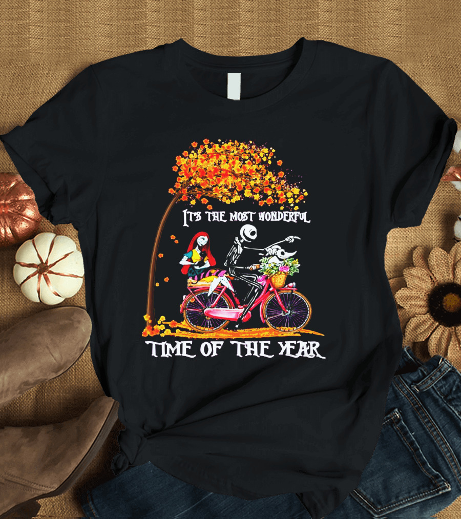 IT'S THE MOST WONDERFUL TIME OF THE YEAR Halloween Characters Riding Bike T-Shirt