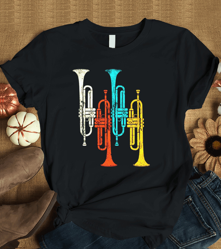 Colorful Trumpet Quartet - Retro Instrument T-Shirt