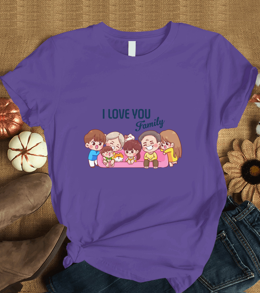 I Love You Family Cute Cartoon Characters Hugging亲爱的家庭 T-Shirt