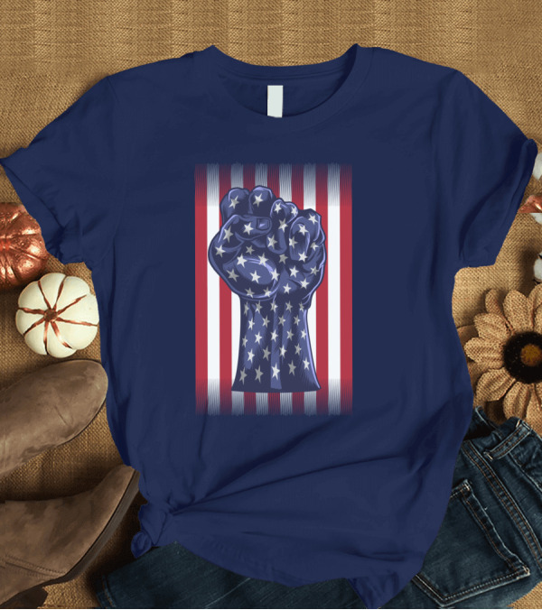 T-Shirt: Strong Man American Flag Fist Power T-Shirt Strong Man American Flag Fist Power T-Shirt