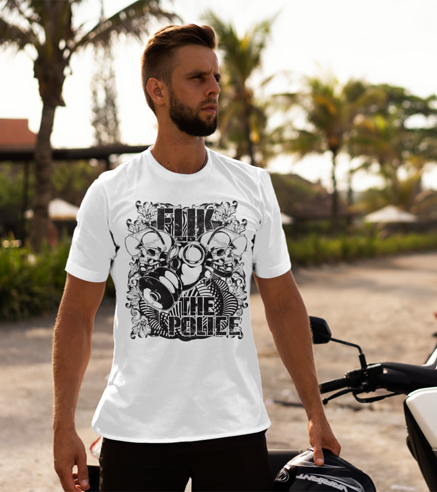 Fuk The Police Gas Mask Skull T-Shirt