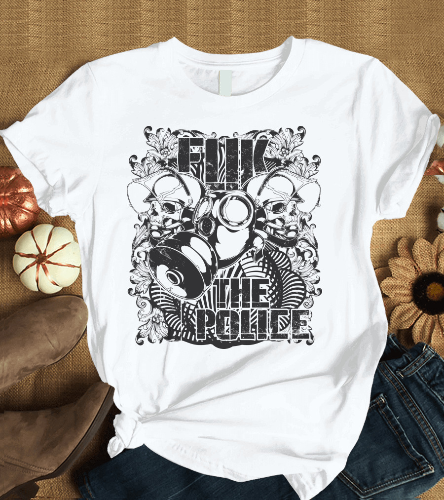 Fuk The Police Gas Mask Skull T-Shirt