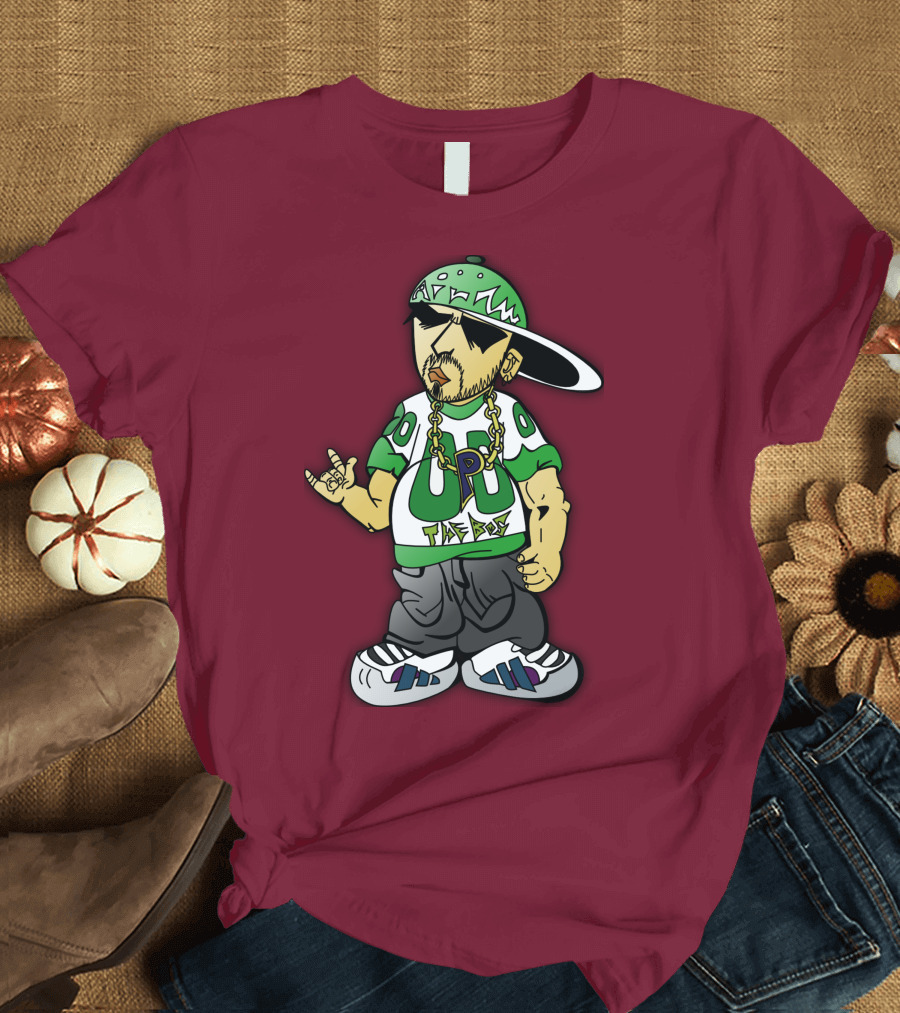 HipHop Cartoon Character with UP The Posse on Green Snapback and Chain T-Shirt