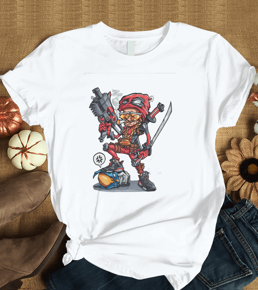 Ninja Animation Cartoon Warrior with Sword and Gun T-Shirt