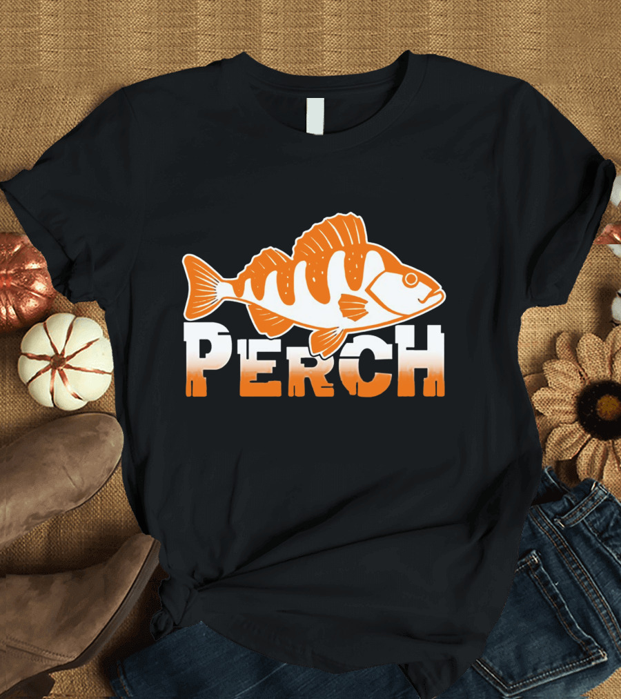 PERCH Fish Orange字体设计 T-Shirt