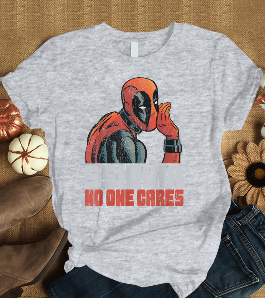 Marvel Deadpool SSHHHH No One Cares Whisper Red and Black Suit Hero T-Shirt