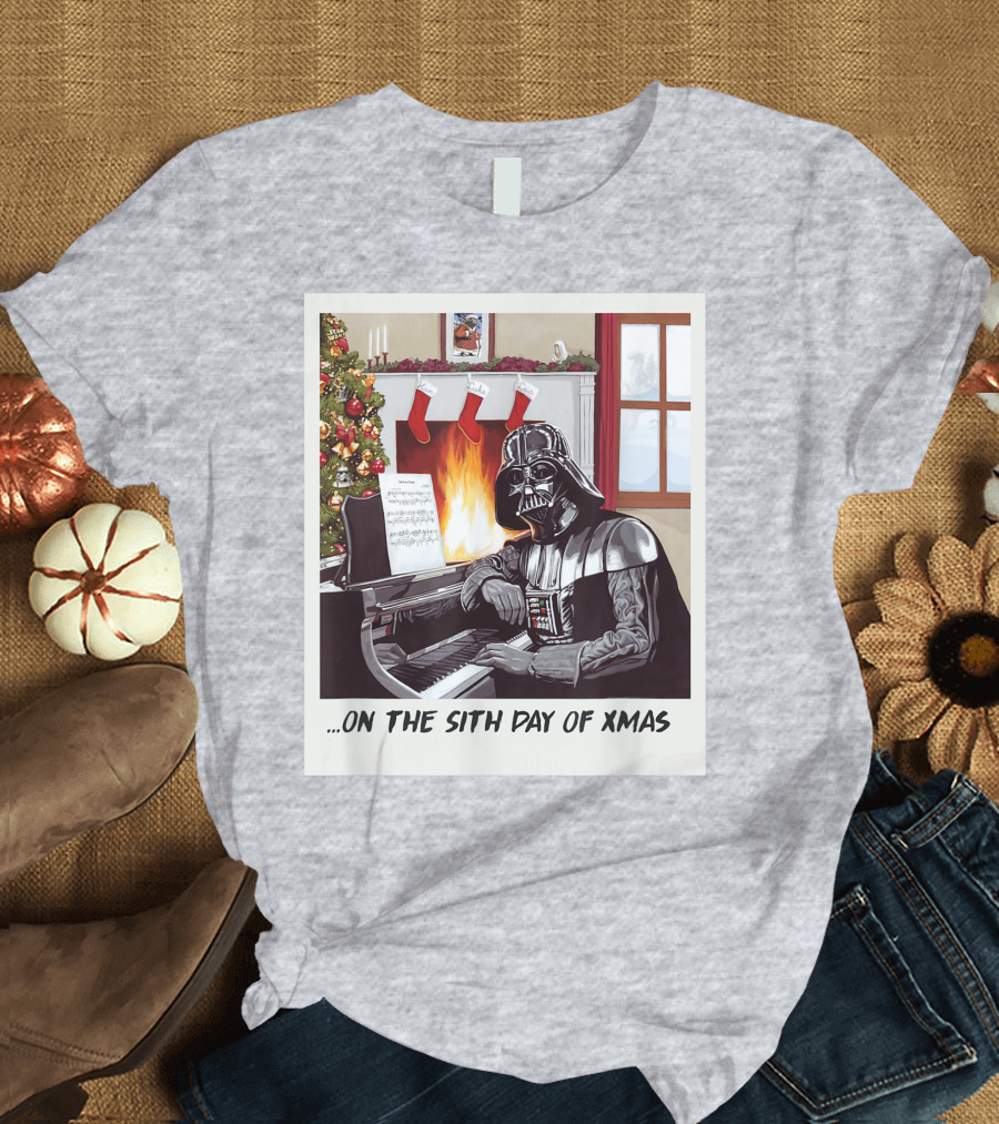 Darth Vader On the Sith Day of Xmas by Fireplace T-Shirt