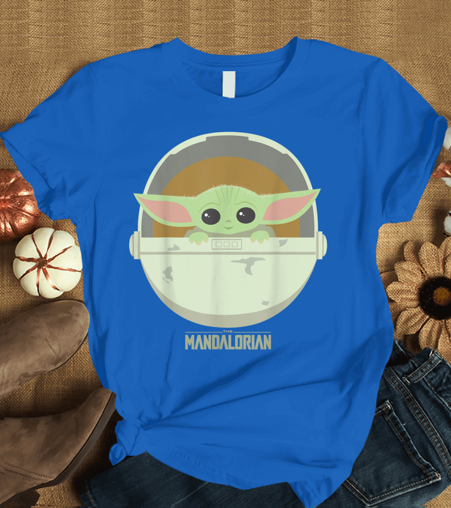 Star Wars The Mandalorian The Child In Bassinet Iconic Blue Background T-Shirt