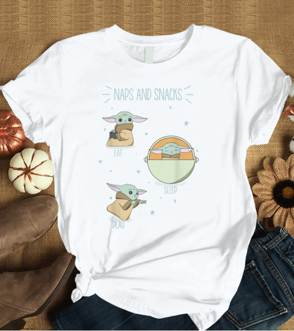 T-Shirt: The Mandalorian The Child Eat Sleep Play Naps And Snacks Doodles T-Shirt The Mandalorian The Child Eat Sleep Play Naps And Snacks Doodles T-Shirt