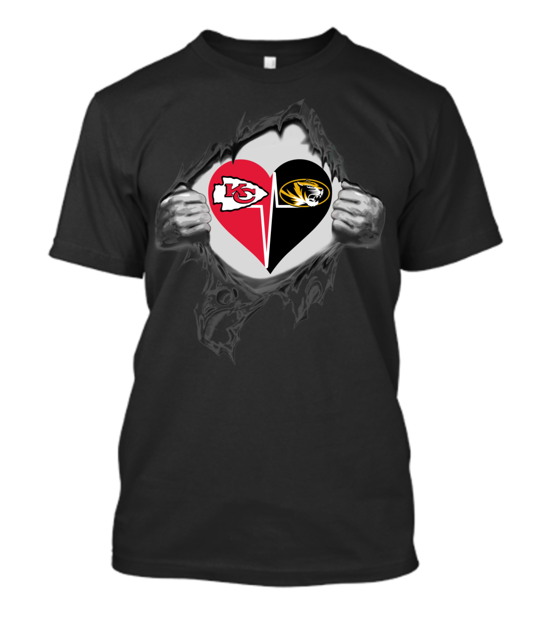 Kc Chiefs And Mizzou Tigers Heart T-Shirt