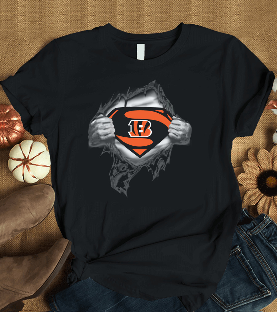 Superman Bengals Logo Hidden Beneath Ripped T-Shirt