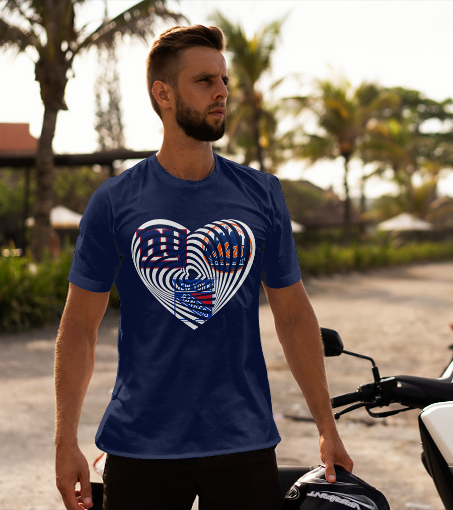 New York Giants Mets Rangers Heart T-Shirt