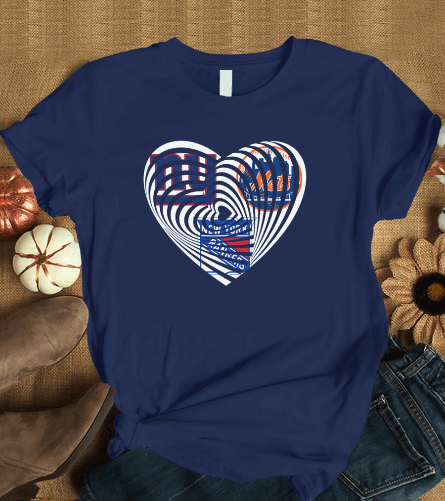 New York Giants Mets Rangers Heart T-Shirt