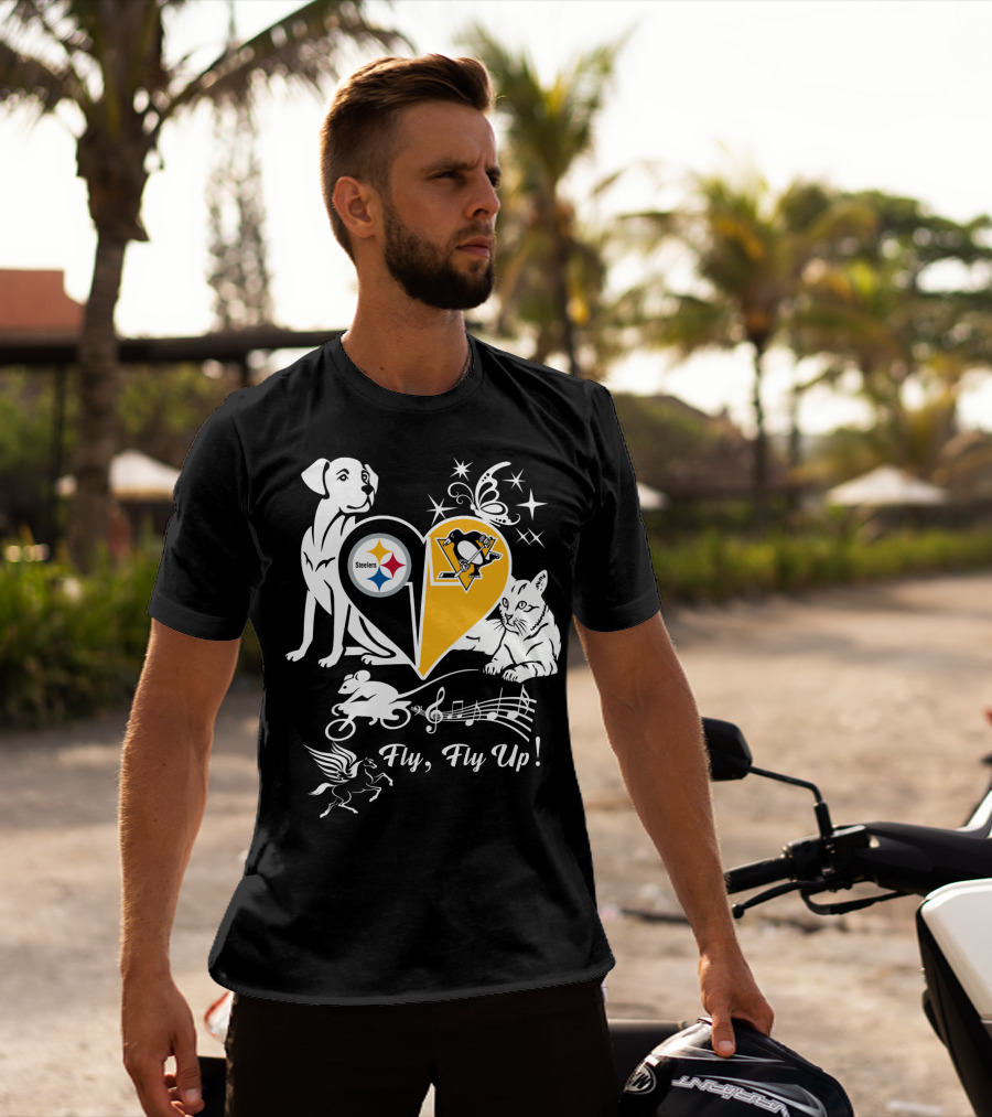 Steelers Penguins Fly Fly Up Music Butterfly Dog Cat Mouse Pegasus T-Shirt