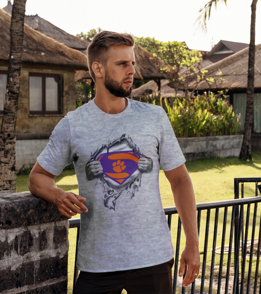 Clemson Tigers Superman Logo With Paw Print T-Shirt