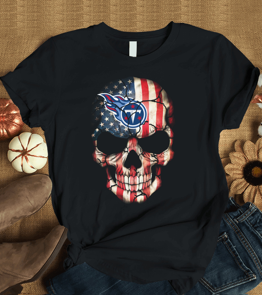 American Flag Skull With Tennessee Titans T-Shirt