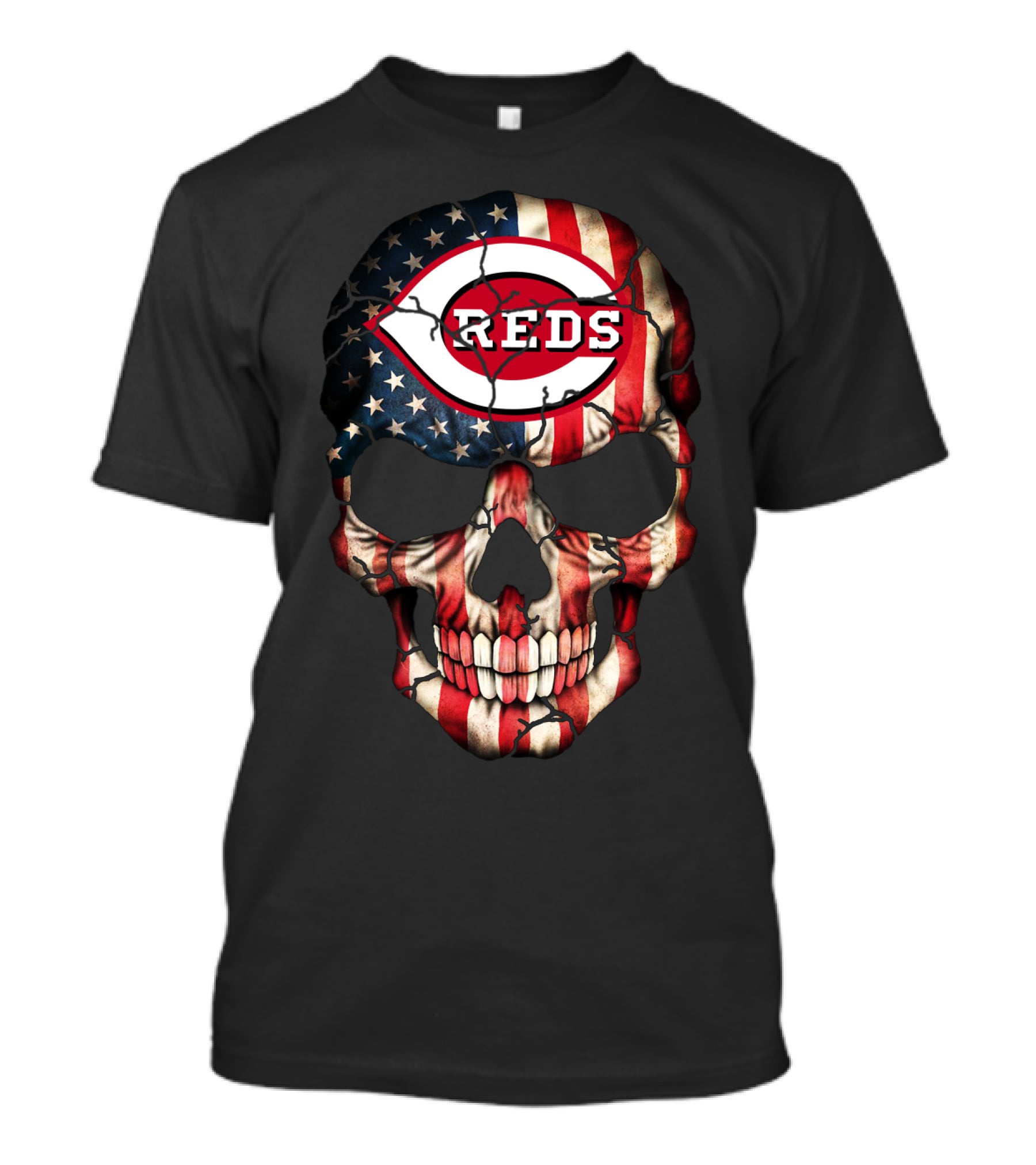 Reds American Flag Skull T-Shirt