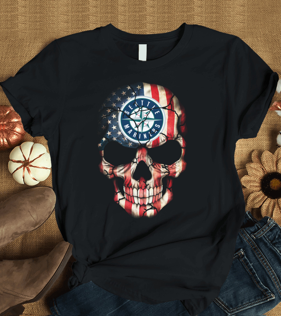 Seattle Mariners American Flag Skull T-Shirt