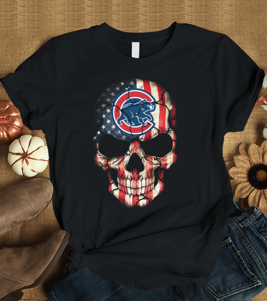 Chicago Cubs American Flag Skull T-Shirt