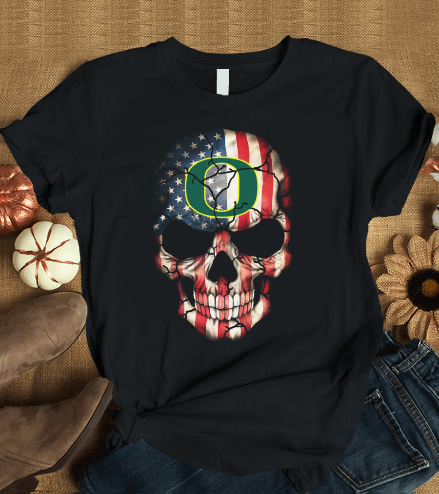 Oregon Ducks American Flag Skull T-Shirt