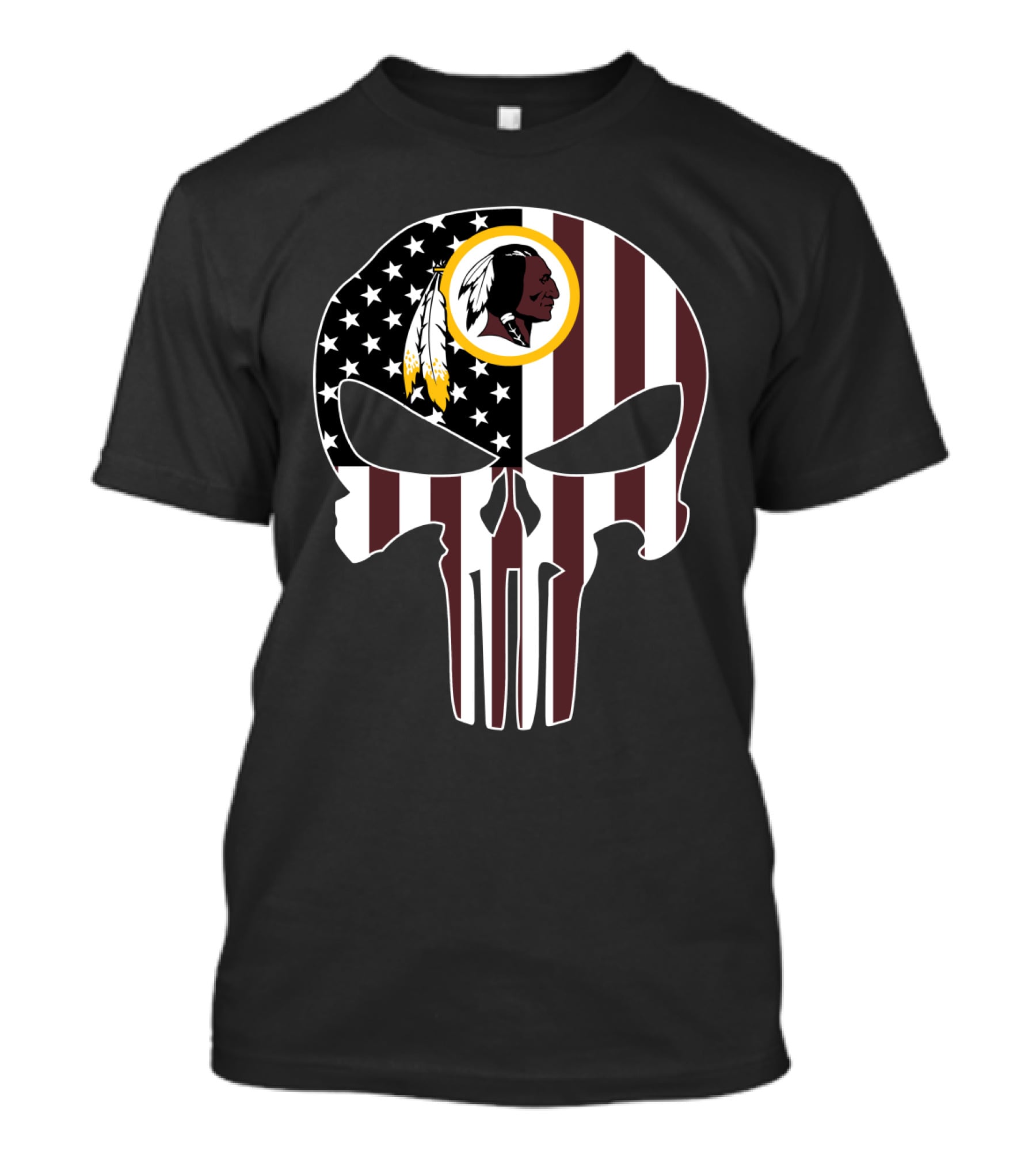 Redskins Logo Punisher Skull American Flag T-Shirt