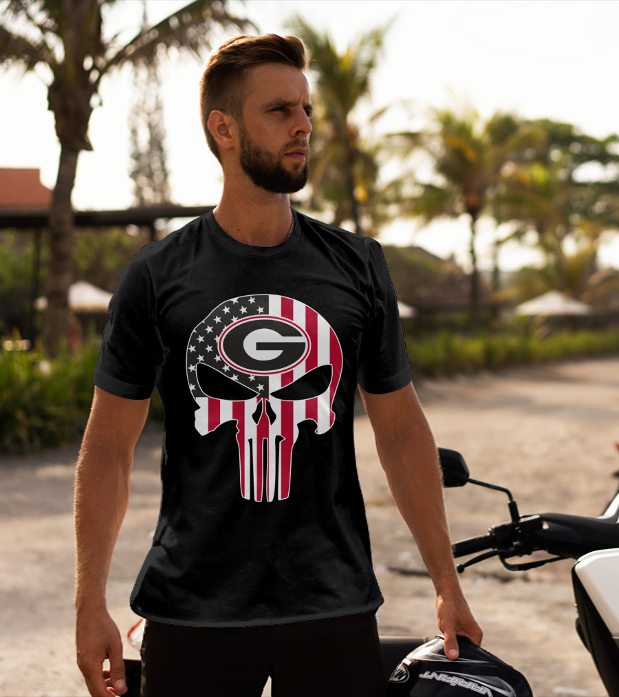 Georgia Bulldogs American Flag Skull T-Shirt