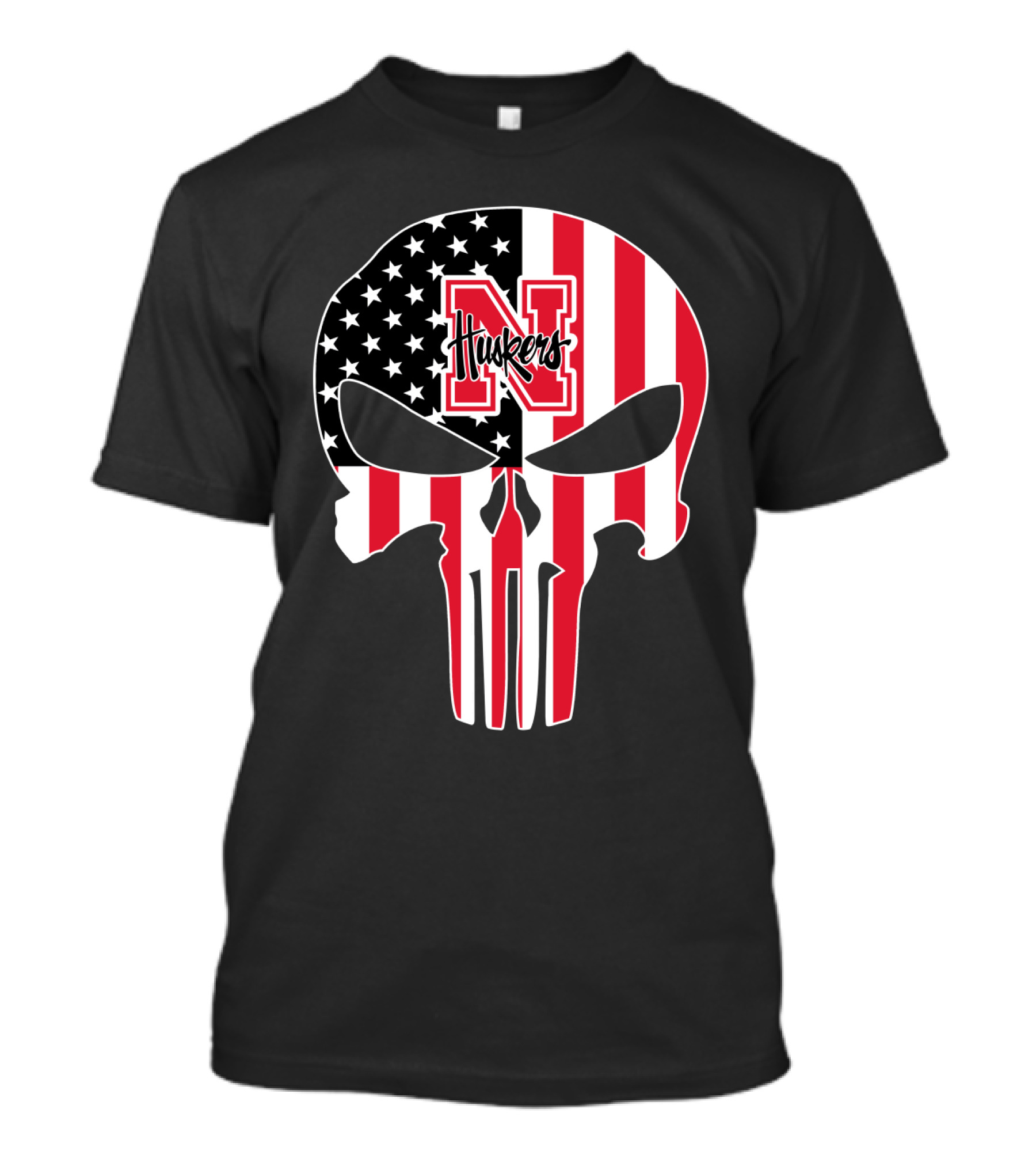 Nebraska Cornhuskers American Flag Skull Punisher T-Shirt