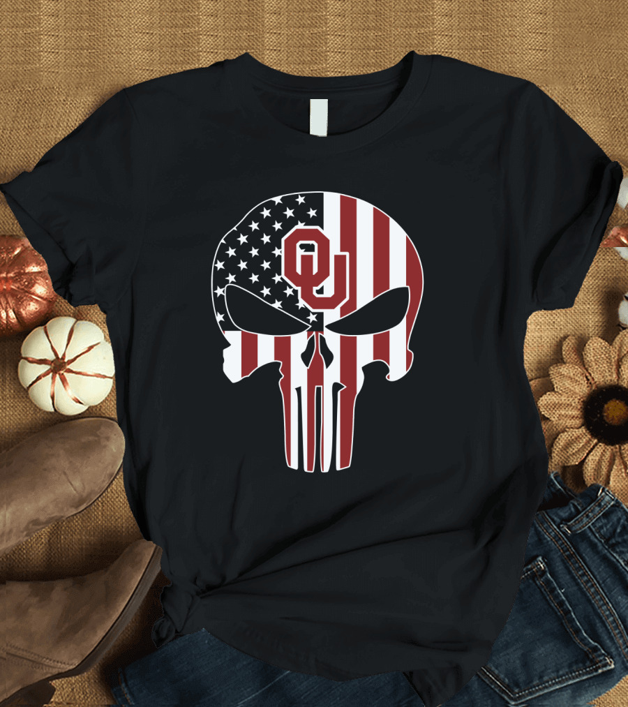 Oklahoma Sooners American Flag Skull T-Shirt