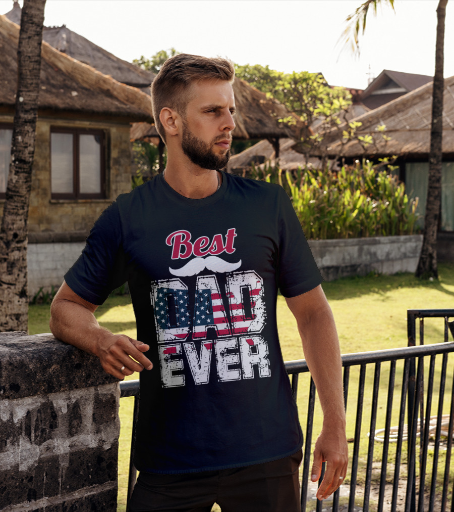 Best Dad Ever American Flag Mustache T-Shirt