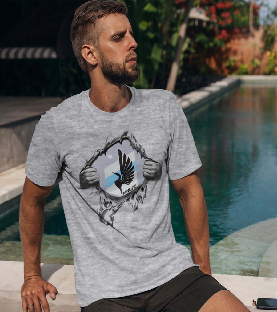 Mnufc Minnesota United Fc Logo With Wings And Star On Torn T-Shirt