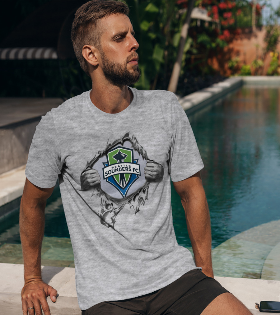 Seattle Sounders Fc Space Needle Emblem Peeking Through Ripped T-Shirt