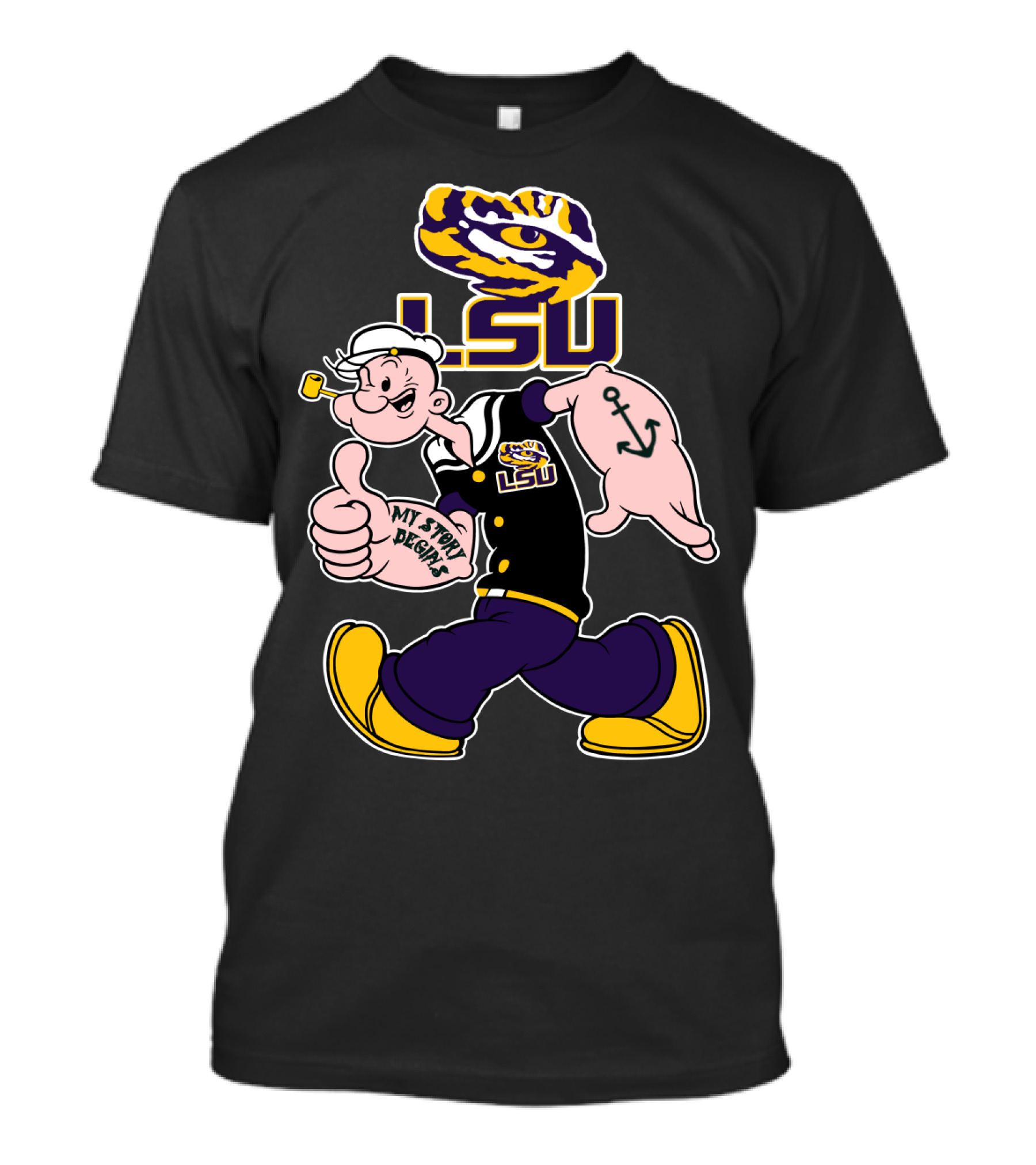 Lsu Tigers My Story Begins Popeye Character Anchors T-Shirt
