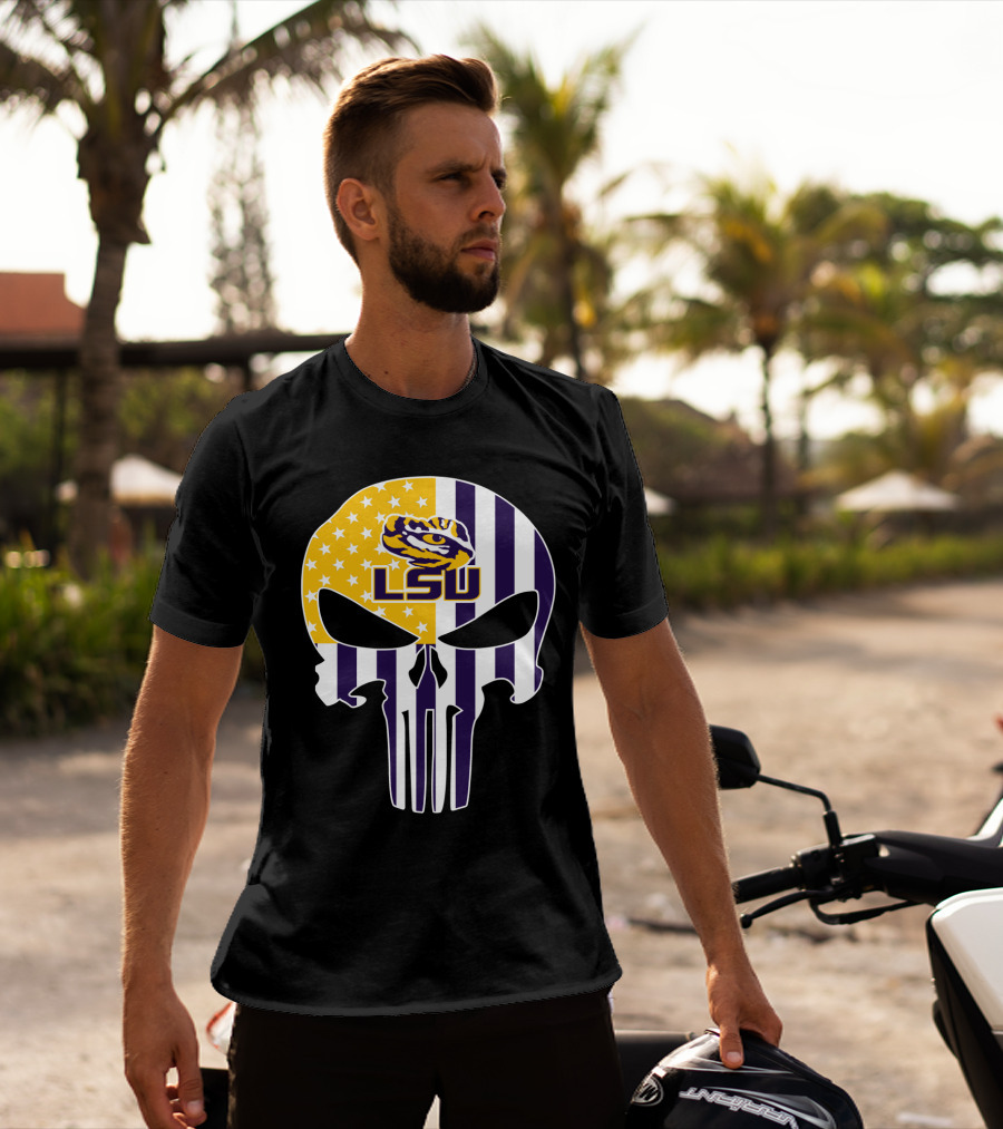 Lsu Tigers Skull With Stars And Stripes T-Shirt