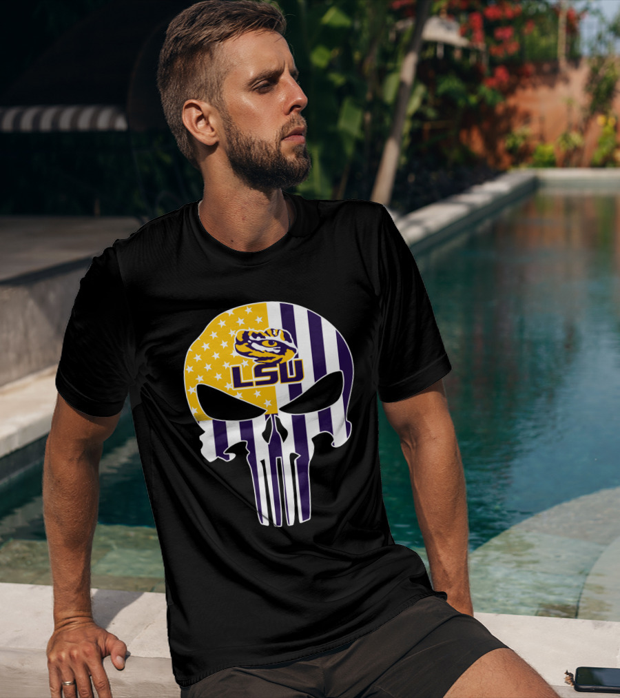 Lsu Tigers Skull With Stars And Stripes T-Shirt