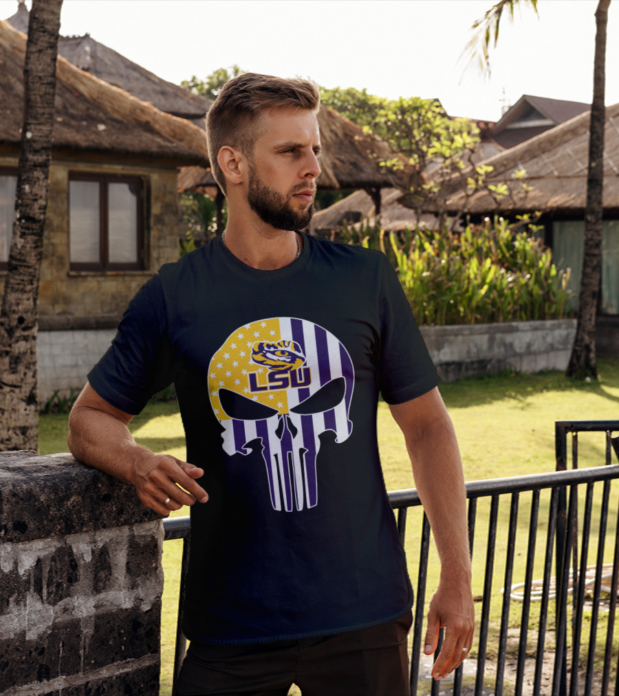 Lsu Tigers Skull With Stars And Stripes T-Shirt