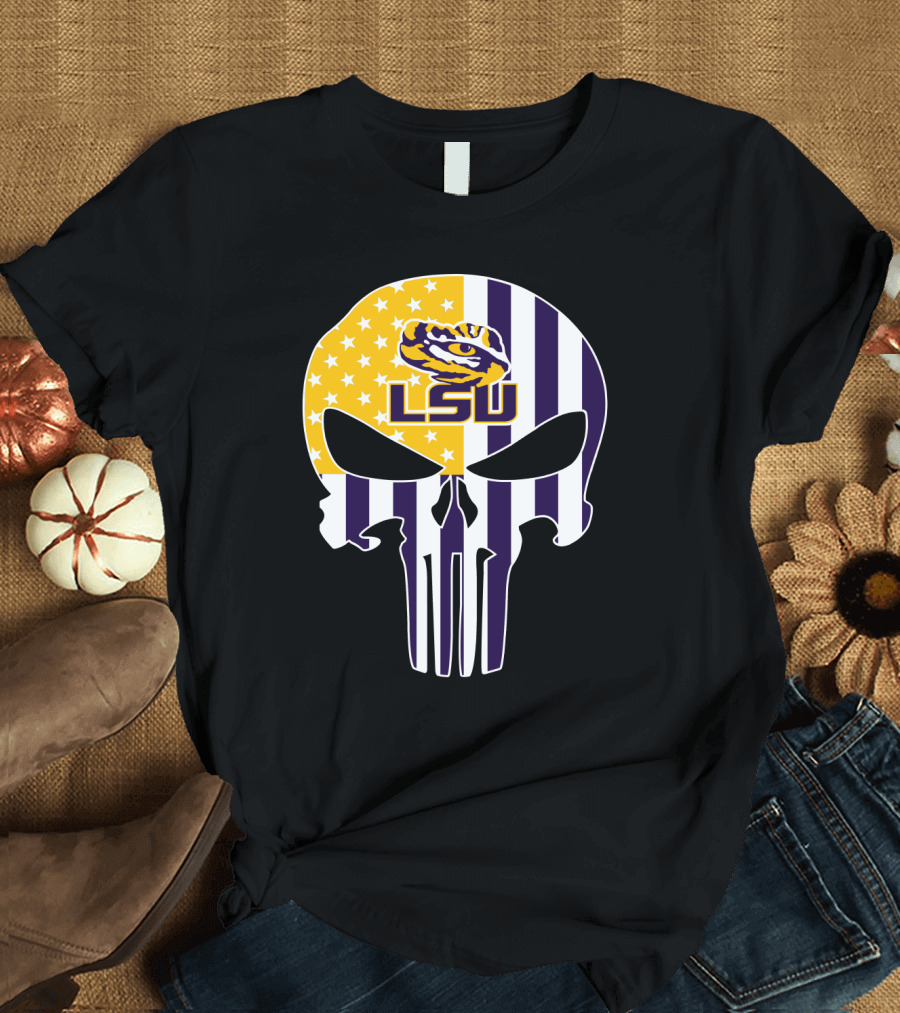Lsu Tigers Skull With Stars And Stripes T-Shirt