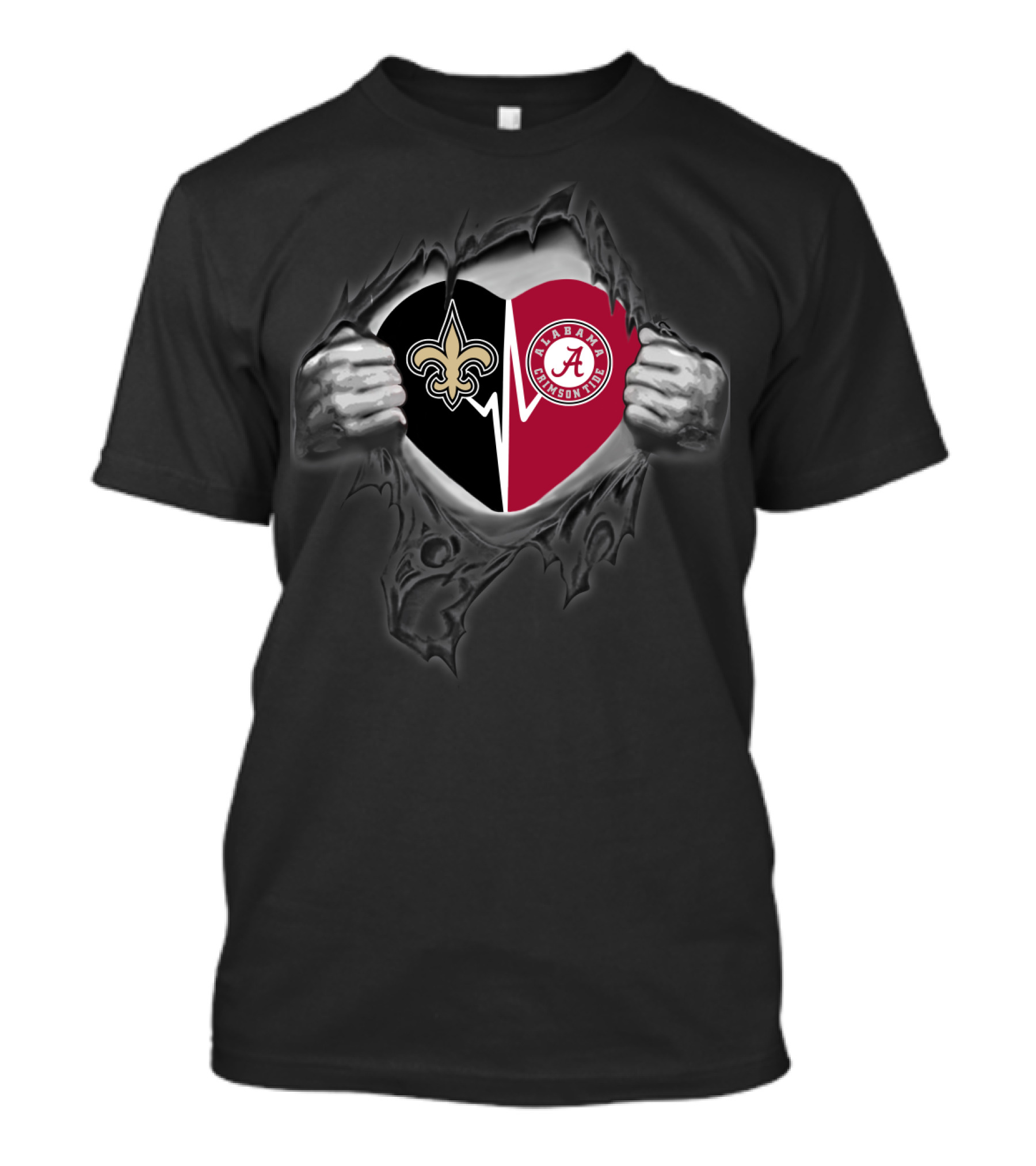Saints And Alabama Crimson Tide Heart Torn Open T-Shirt