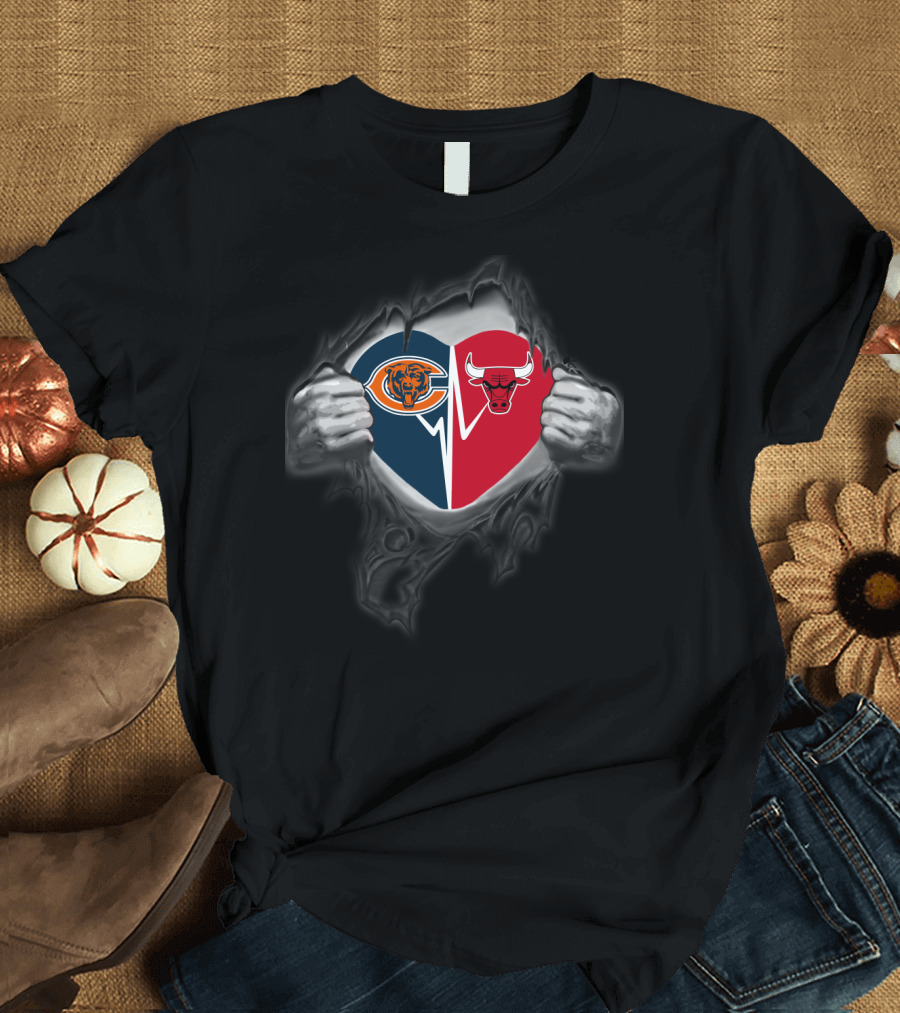 Chicago Bears Bulls Heart Logo Fusion T-Shirt