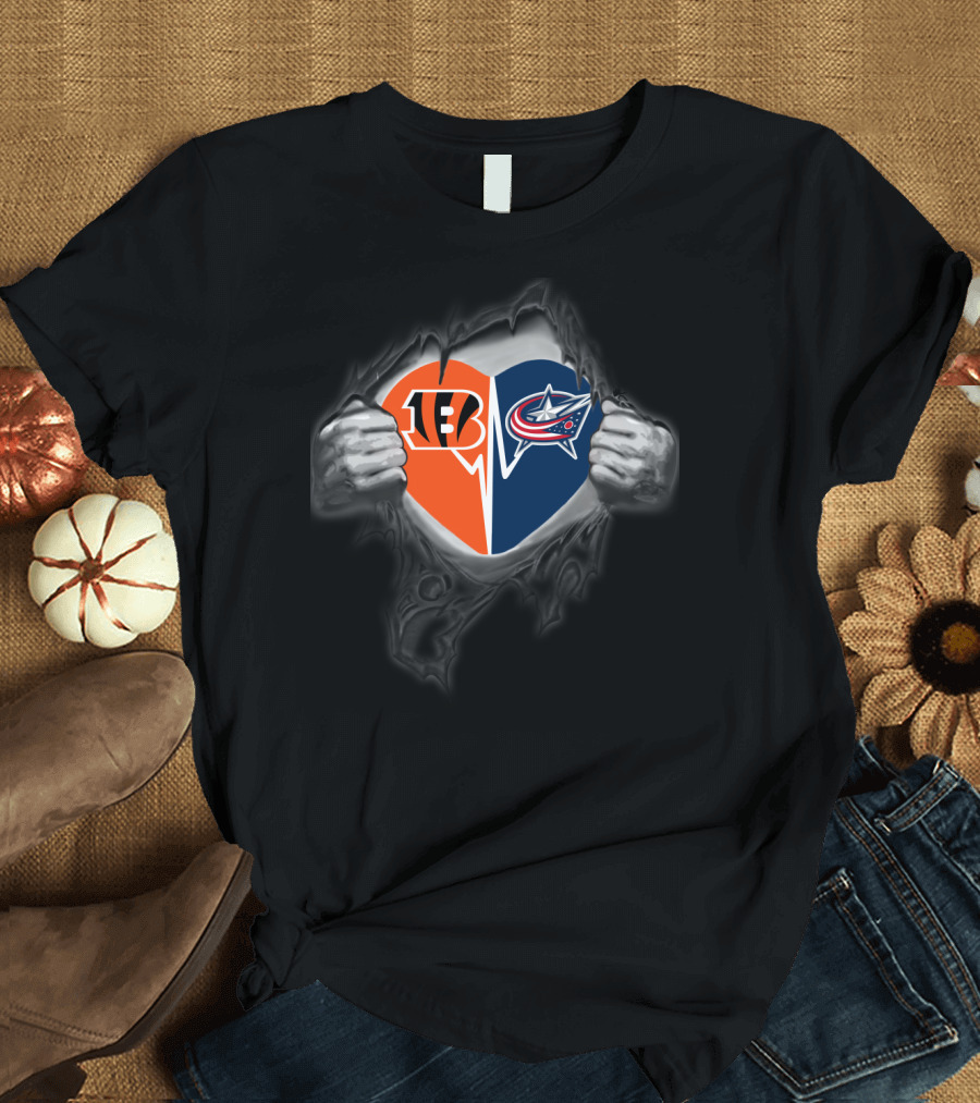 Bengals And Columbus Blue Jackets Heart Logo Split T-Shirt